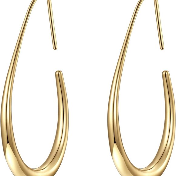 Exquisite Large Oval Pull Through Earrings - Hypoallergenic Gold-Plated Jewelry - Picture 1 of 6